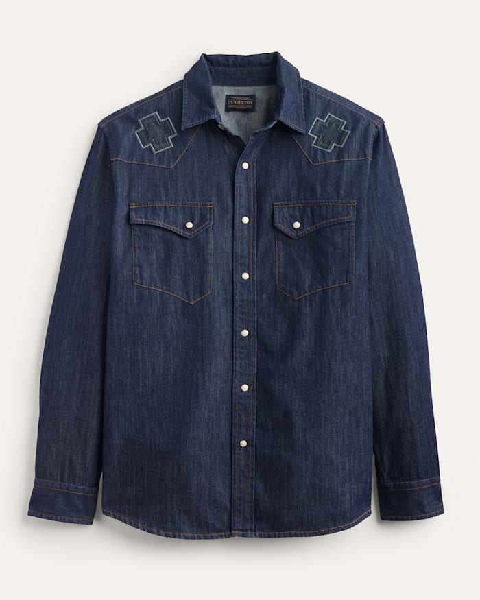 MEN'S RODEO EMBROIDERED DENIM GAMBLER SHIRT
